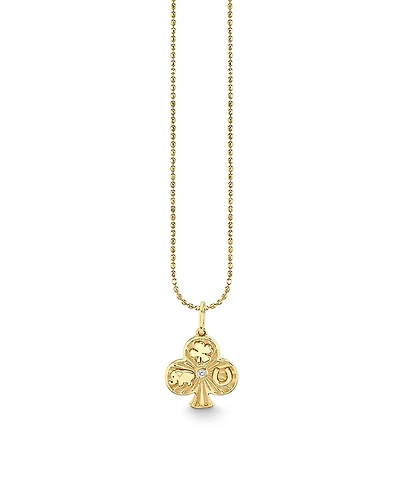 Sydney Evan 14K Yellow Gold Diamond Ace of Clubs Charm Necklace, 16