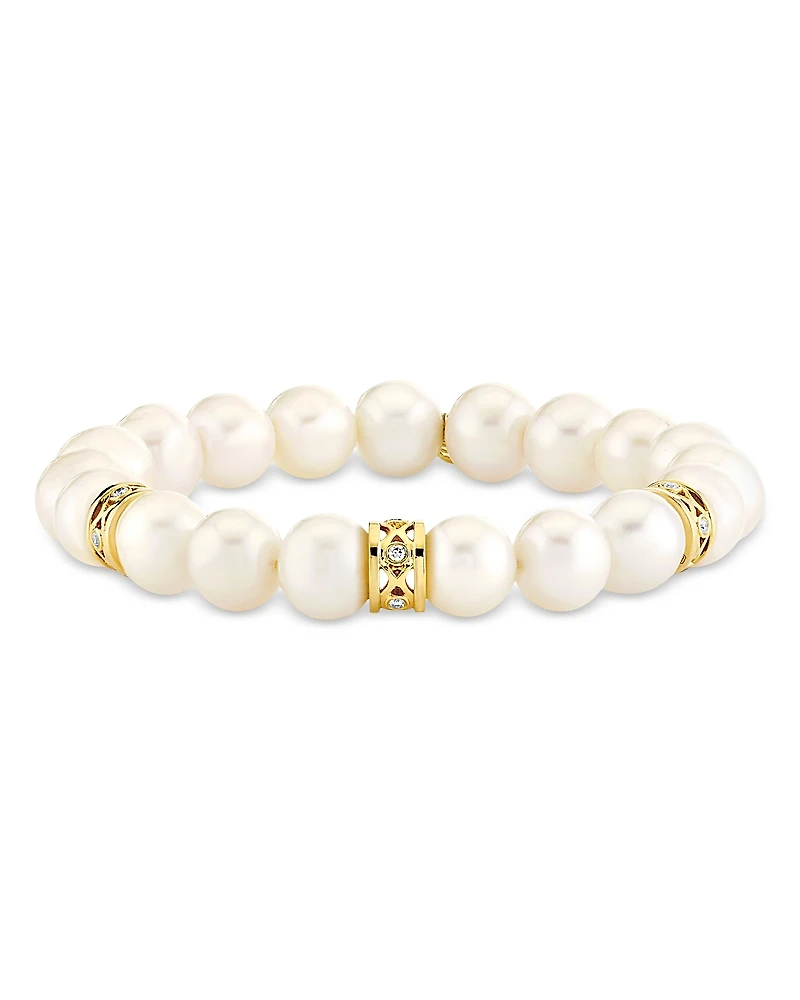 Sydney Evan 14K Yellow Gold Diamond & Freshwater Pearl Rondelle Beaded Bracelet