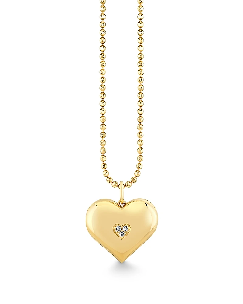 Sydney Evan 14K Yellow Gold Diamond Wallpaper Heart Locket Necklace, 16