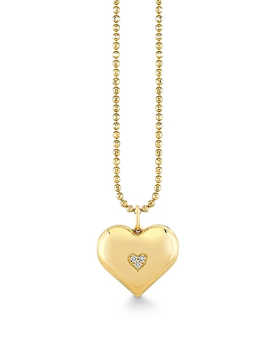 Sydney Evan 14K Yellow Gold Diamond Wallpaper Heart Locket Necklace, 16