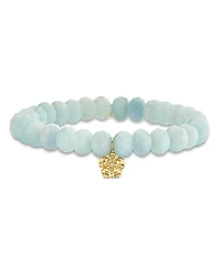 Sydney Evan 14K Yellow Gold Diamond & Aquamarine Begonia Charm Beaded Bracelet