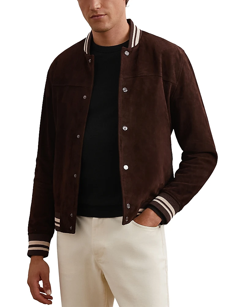 Reiss Banridge Long Sleeved Suede Stripe Bomber Jacket