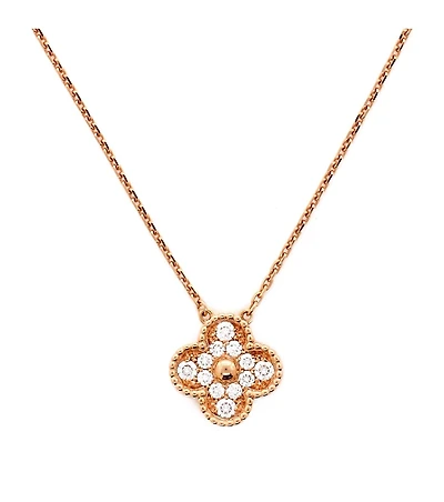 Pre-Owned Van Cleef & Arpels Vintage Alhambra Pendant Necklace 18K Rose Gold and Diamonds, 17 - 18.75"