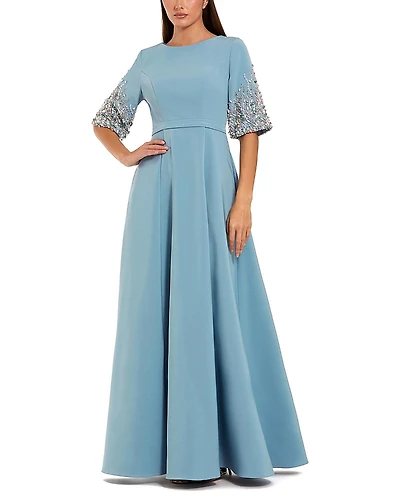 Mac Duggal 3/4 Sleeve Crepe Gown with Embellishments