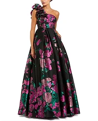 Mac Duggal One Shoulder Floral Brocade Ballgown