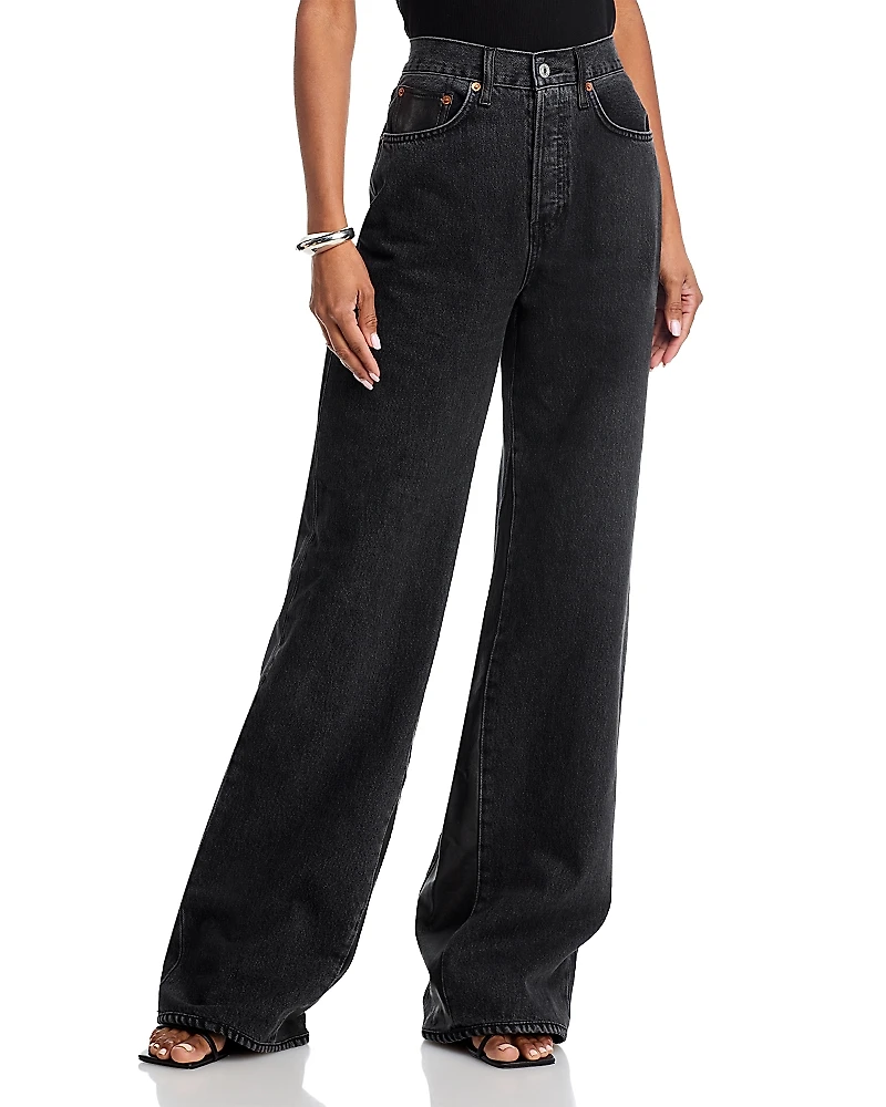 Re/Done High Rise Leather Pocket Wide Leg Jeans