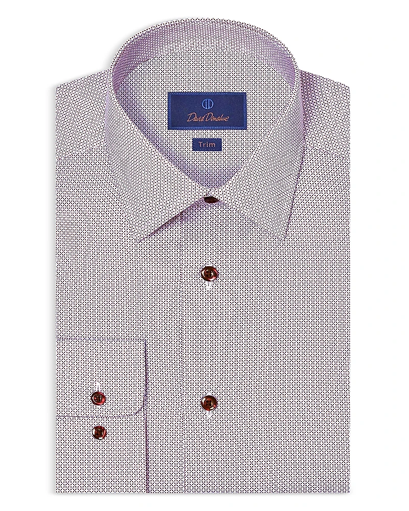 David Donahue Trim Fit Micro Geometric Print Dress Shirt
