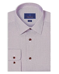 David Donahue Trim Fit Micro Geometric Print Dress Shirt