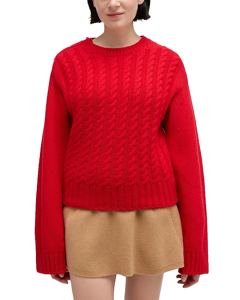 Ganni Wool Blend Crewneck Chunky Cable Sweater