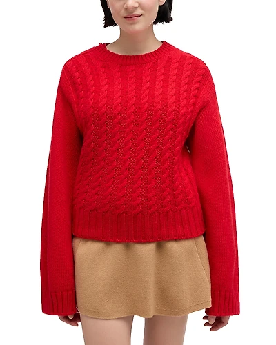 Ganni Wool Blend Crewneck Chunky Cable Sweater