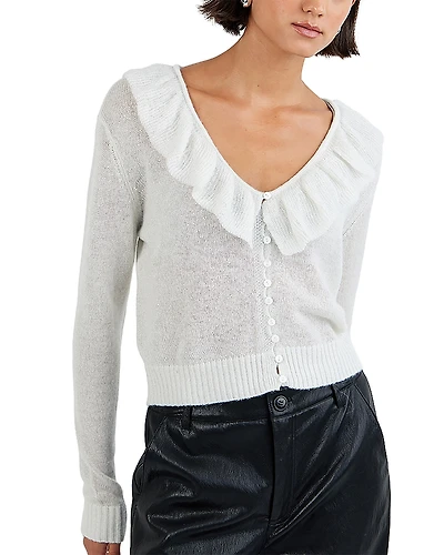 Bella Dahl V Neck Ruffle Cardigan Sweater