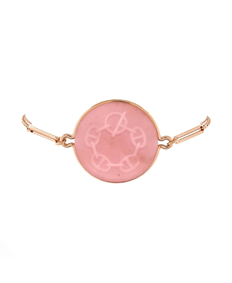 Pre-Owned HERMES Large Ex-Libris Bracelet 18K Rose Gold with Pink Chalcedony