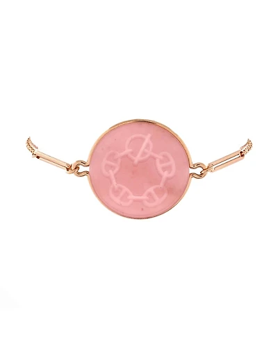 Pre-Owned HERMES Large Ex-Libris Bracelet 18K Rose Gold with Pink Chalcedony