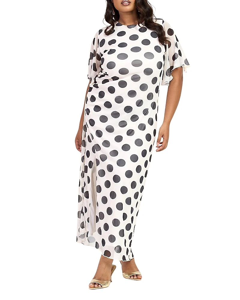 Fashion-szn Curve Large Polka Dot Ruched Side Maxi Dress