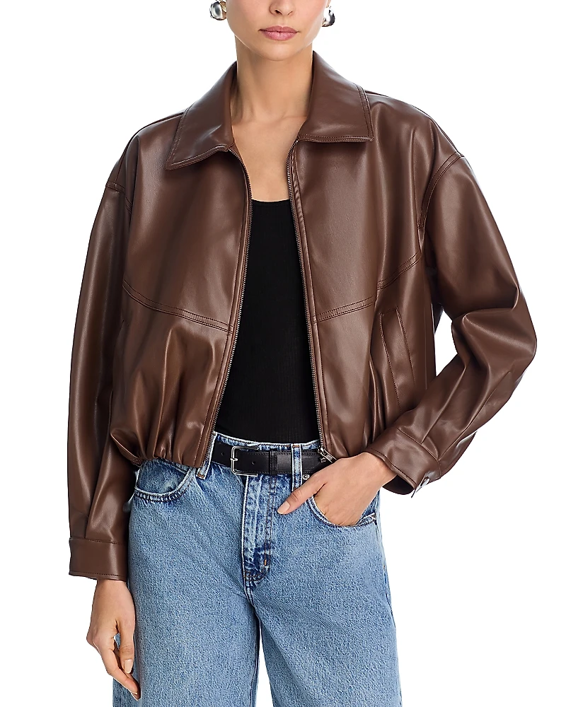 Aqua Faux Leather Bubble Hem Bomber Jacket - Exclusive