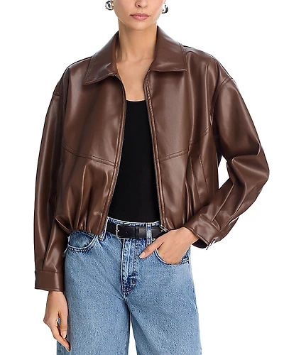 Aqua Faux Leather Bubble Hem Bomber Jacket - Exclusive