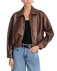 Aqua Faux Leather Bubble Hem Bomber Jacket - Exclusive