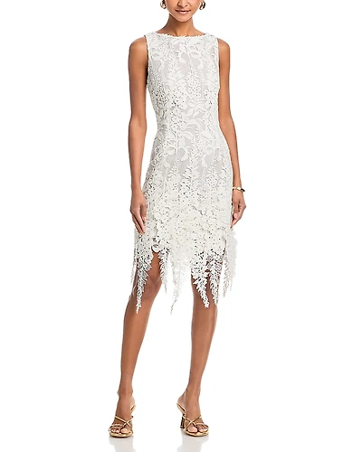 Oscar de la Renta Sleeveless Foxgloves Guipure Lace Dress