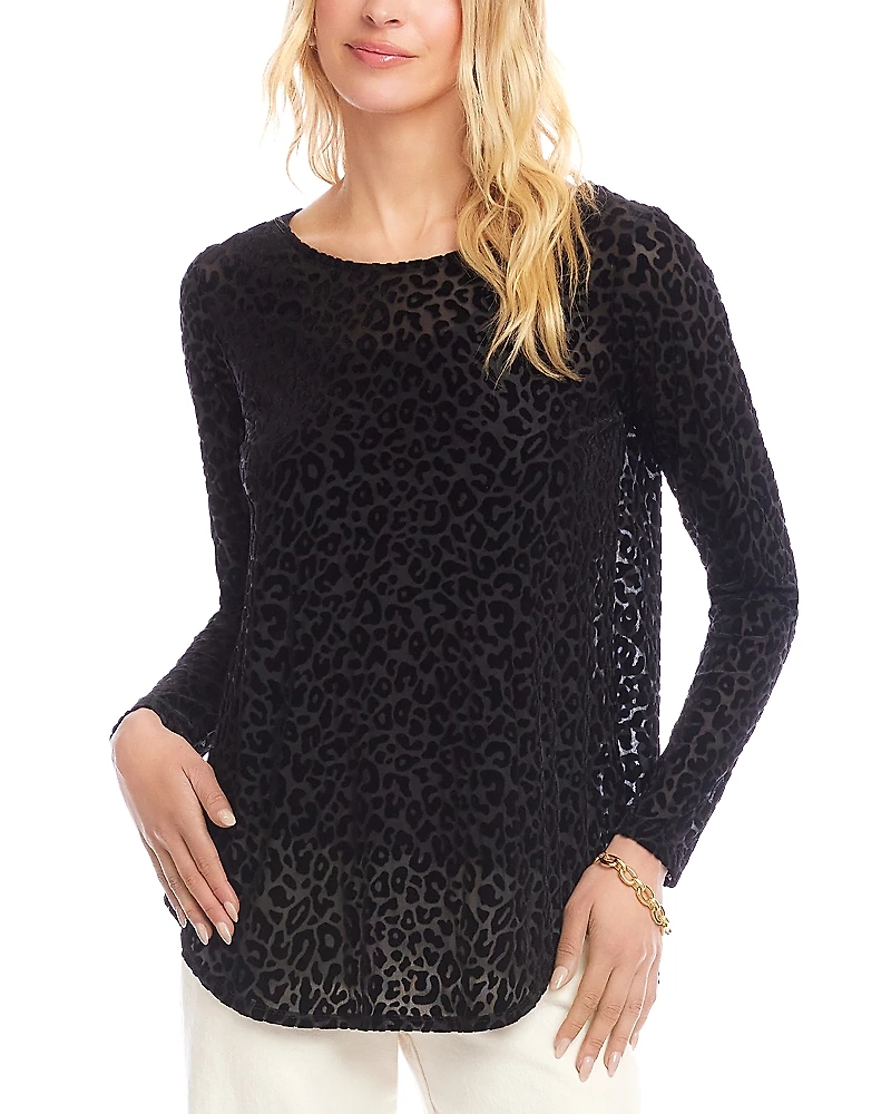 Karen Kane Long Sleeve Velvet Burnout Shirttail Top