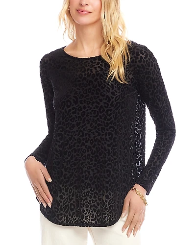 Karen Kane Long Sleeve Velvet Burnout Shirttail Top