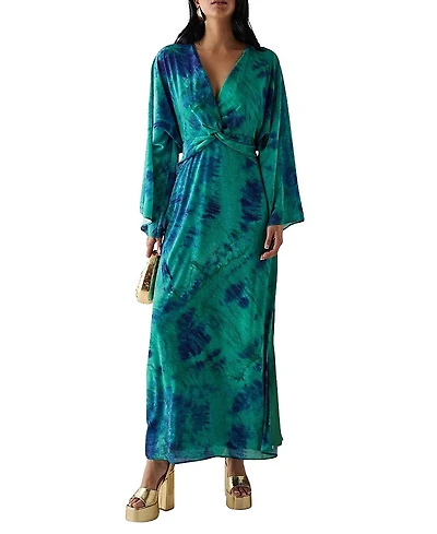 Warehouse Chiffon Wrap Knot Front Maxi Dress