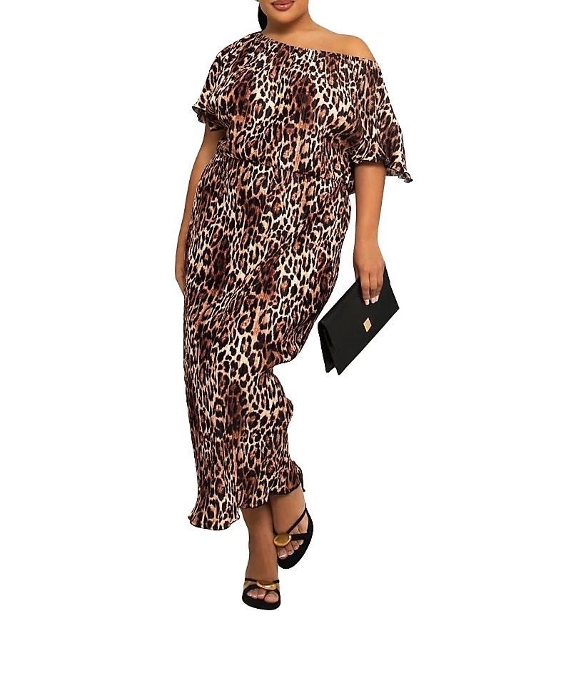 Fashion-szn Curve Bold Leopard Plisse Midi Dress