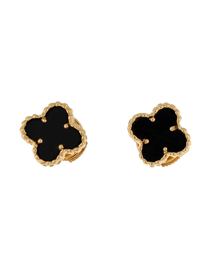 Pre-Owned Van Cleef & Arpels Sweet Alhambra Stud Earrings 18K Gold and Onyx