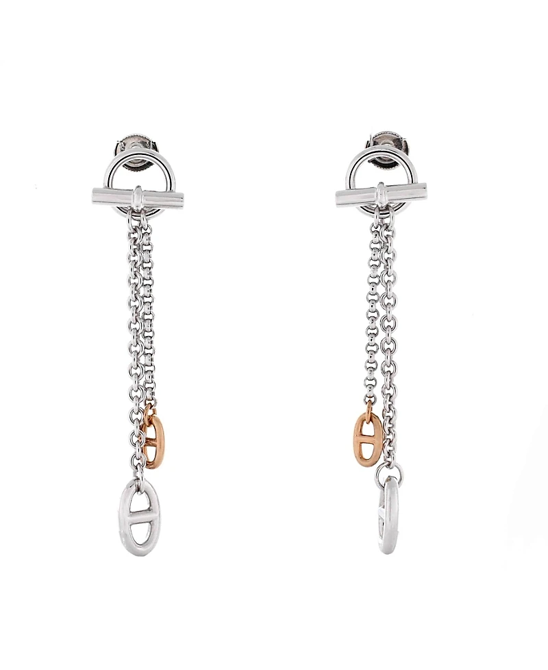 Pre-Owned HERMES Medium New Farandole Drop Earrings Sterling Silver and 18K Rose Gold