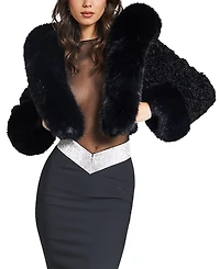 Miss Circle Kali Faux Fur Cropped Jacket with Hood