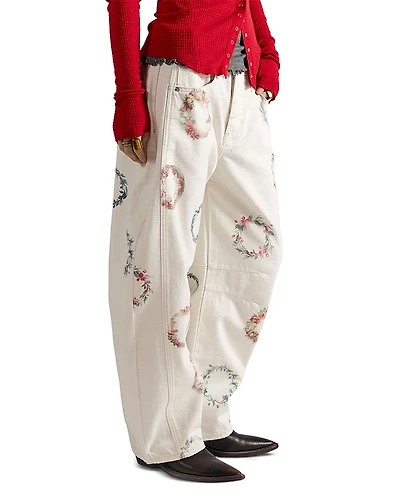 Free People Good Luck Printed Relaxed Jeans