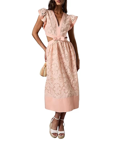 Coast V-Neck Cut Out Lace Midi Dress