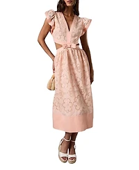Coast V-Neck Cut Out Lace Midi Dress