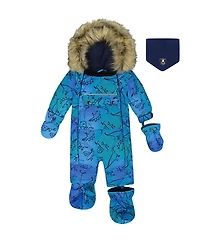 Deux par Boys' One-Piece Play Snowsuit Designed for Car Seat Dinosaur - Baby, Little Kid