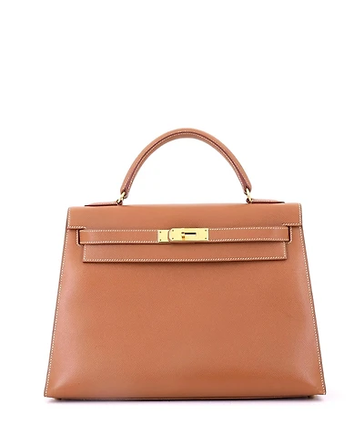 Pre-Owned HERMES Kelly 32 Handbag Brown Courchevel with Gold Hardware