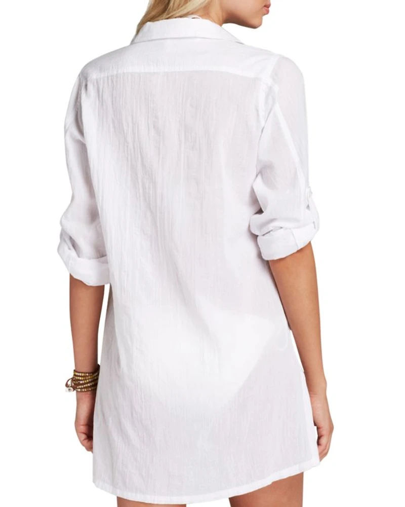 Crushed Cotton Camp Shirt Swim Cover-Up
