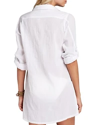 Crushed Cotton Camp Shirt Swim Cover-Up