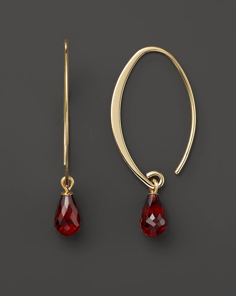 14K Yellow Gold Simple Sweep Earrings with Garnet