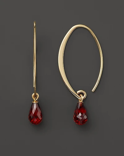 14K Yellow Gold Simple Sweep Earrings with Garnet