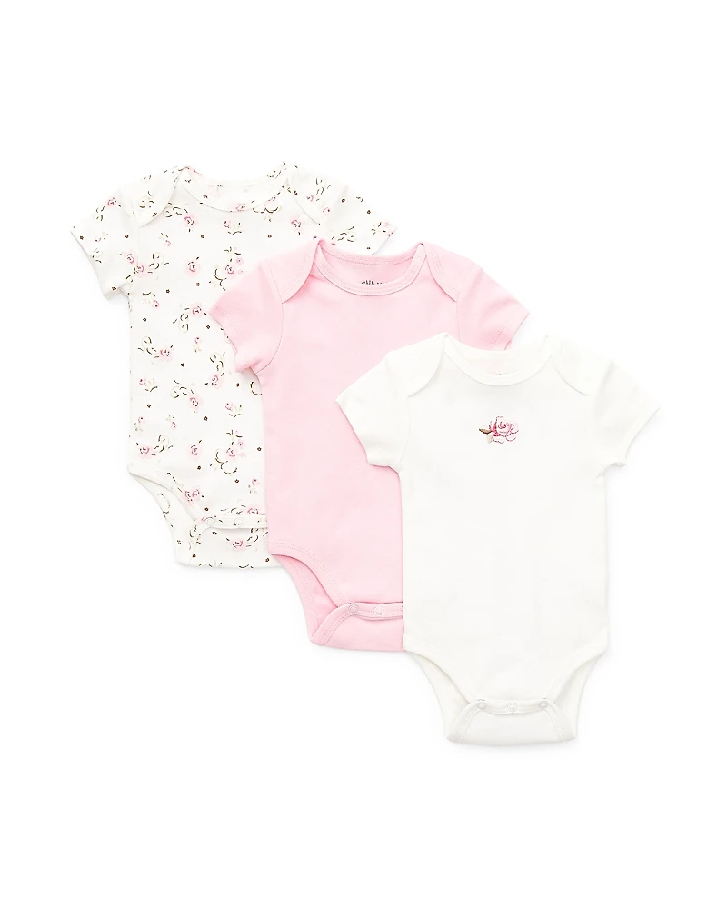 Little Me Girls' Rose Bodysuits, 3 Pack - Baby