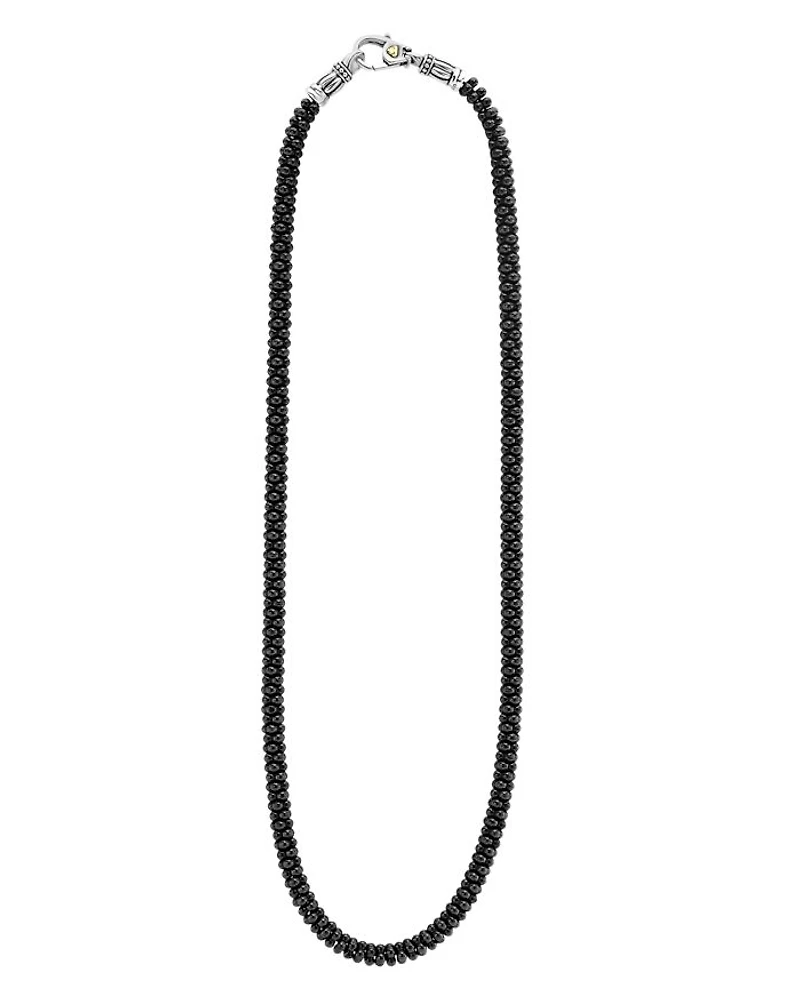 Black Caviar Ceramic Necklace with 18K Gold, 16"