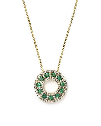 Emerald and Diamond Circle Pendant Necklace