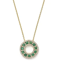 Emerald and Diamond Circle Pendant Necklace