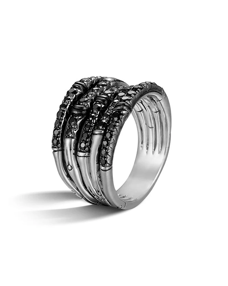 John Hardy Women's Bamboo Silver Lava Wide Ring with Black Sapphire
