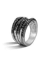 John Hardy Women's Bamboo Silver Lava Wide Ring with Black Sapphire