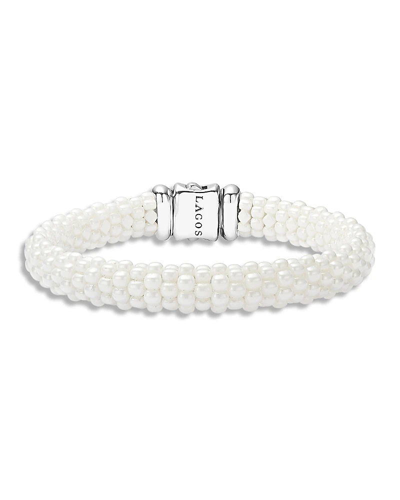 Lagos White Caviar Ceramic 18K Gold and Sterling Silver Bracelet