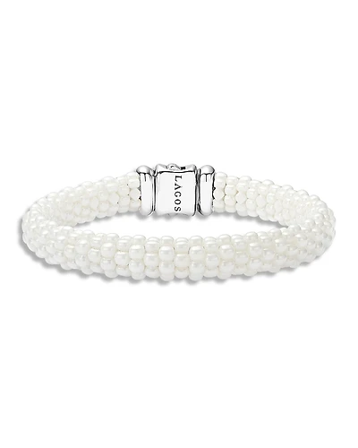 Lagos White Caviar Ceramic 18K Gold and Sterling Silver Bracelet