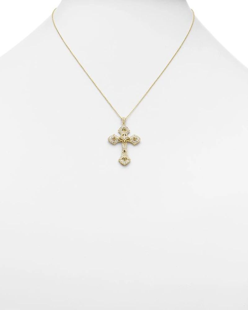 Diamond Cross Pendant Necklace in 14K Yellow Gold, .50 tcw