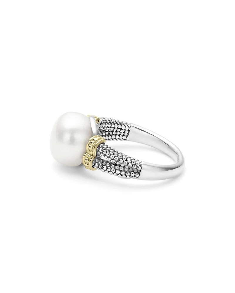 18K Gold and Sterling Silver Luna Ring with Cultured Freshwater Pearl