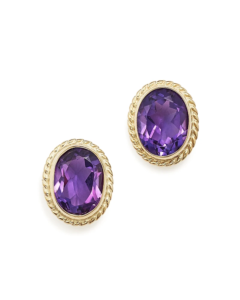 Amethyst Oval Medium Bezel Stud Earrings