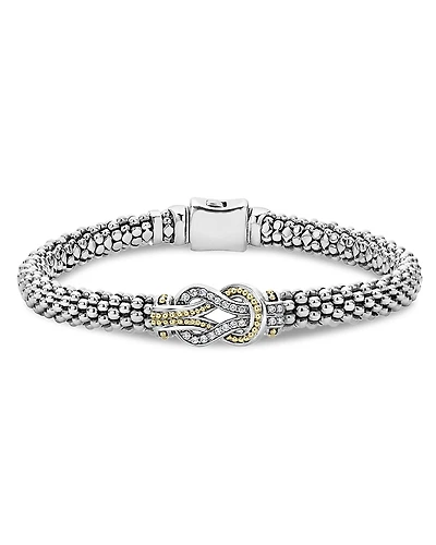 Lagos 18K Gold and Sterling Silver Newport Knot Bracelet with Diamonds